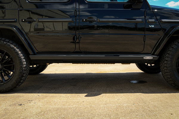 Load image into Gallery viewer, g wagon 463a 465 electronic running board electric side steps drop down rock sliders retractable step off road 4x4 squared