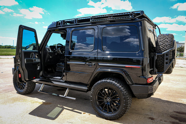 Load image into Gallery viewer, g wagon 463a 465 electronic running board electric side steps drop down rock sliders retractable step off road 4x4 squared
