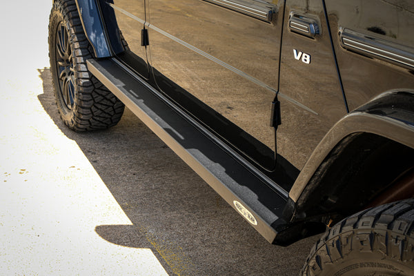 Load image into Gallery viewer, g wagon 463a 465 electronic running board electric side steps drop down rock sliders retractable step off road 4x4 squared
