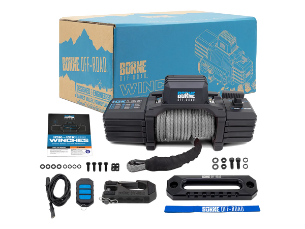 Load image into Gallery viewer, Borne Off-Road 10k Load Winch with multi-color Synthetic Rope