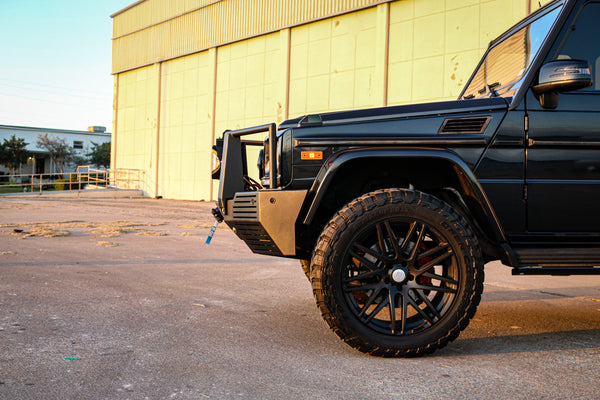 Load image into Gallery viewer, g wagon front steel bumper integrated winch mercedes g550 g63 g65 4x4 squared corner coolers g class gelandewagen