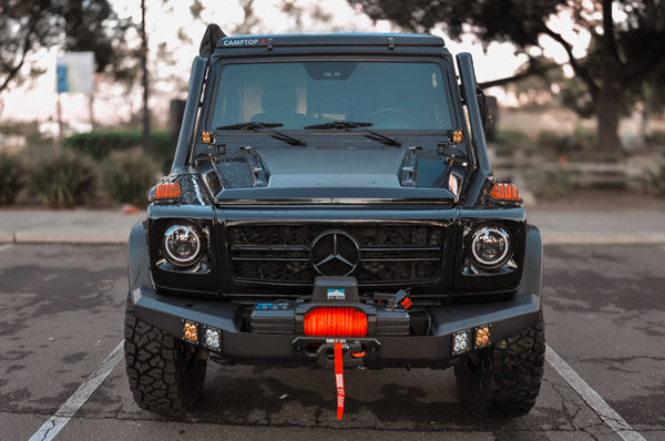 Load image into Gallery viewer, g wagon front bumper steel winch g500 g550 g55 amg mercedes fog lights cooler relocation intercooler g wagen