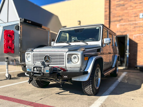 Load image into Gallery viewer, g wagon front steel detachable winch bumper mercedes tow pin baja designs lights superwinch sx10sr g500 g550 g55amg