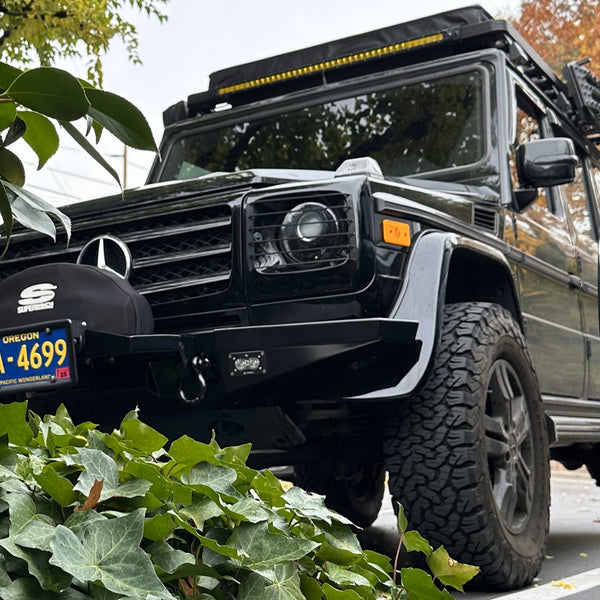 Load image into Gallery viewer, g wagon front steel detachable winch bumper mercedes tow pin baja designs lights superwinch sx10sr g500 g550 g55amg