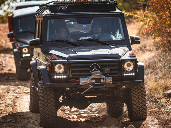 Load image into Gallery viewer, g wagon front steel detachable winch bumper mercedes tow pin baja designs lights superwinch sx10sr g500 g550 g55amg