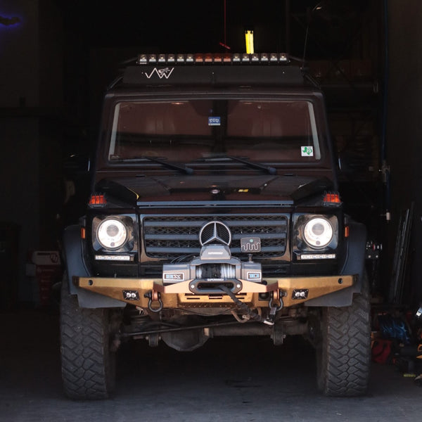 Load image into Gallery viewer, g wagon front steel detachable winch bumper mercedes tow pin baja designs lights superwinch sx10sr g500 g550 g55amg