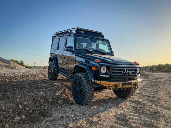 Load image into Gallery viewer, g wagon front steel detachable winch bumper mercedes tow pin baja designs lights superwinch sx10sr g500 g550 g55amg