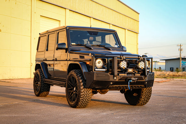 Load image into Gallery viewer, g wagon front steel bumper integrated winch mercedes g550 g63 g65 4x4 squared corner coolers g class gelandewagen
