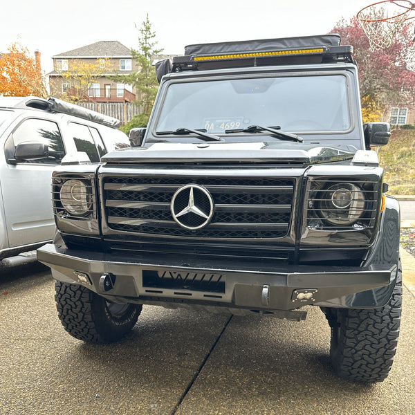 Load image into Gallery viewer, g wagon front steel detachable winch bumper mercedes tow pin baja designs lights superwinch sx10sr g500 g550 g55amg