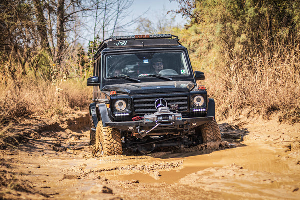 Load image into Gallery viewer, g wagon front steel detachable winch bumper mercedes tow pin baja designs lights superwinch sx10sr g500 g550 g55amg