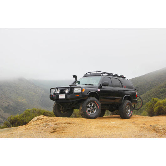 Load image into Gallery viewer, Toyota 4Runner 3rd Gen baja off road offroad roof rack gobiracks gobirack gobi stealth ranger light bar multi light setup wind deflector