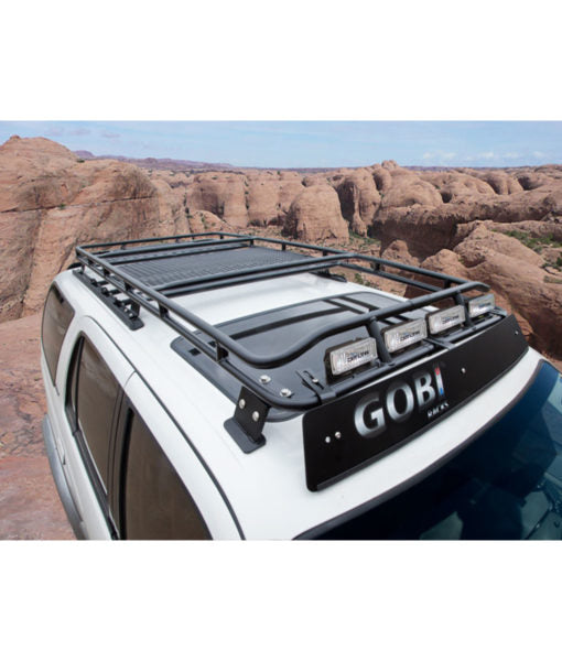 Load image into Gallery viewer, Toyota 4Runner 3rd Gen baja off road offroad roof rack gobiracks gobirack gobi stealth ranger light bar multi light setup wind deflector
