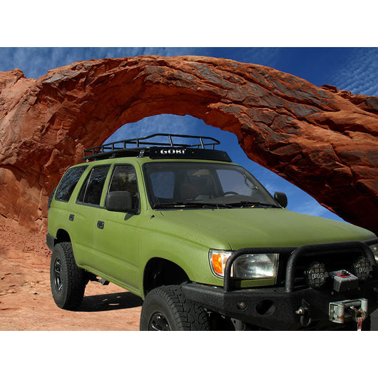 Load image into Gallery viewer, Toyota 4Runner 3rd Gen baja off road offroad roof rack gobiracks gobirack gobi stealth ranger light bar multi light setup wind deflector