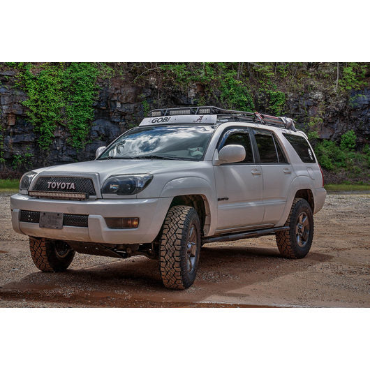 Load image into Gallery viewer, Toyota 4Runner 4th Gen baja off road offroad roof rack gobiracks gobirack gobi stealth ranger light bar multi light setup wind deflector