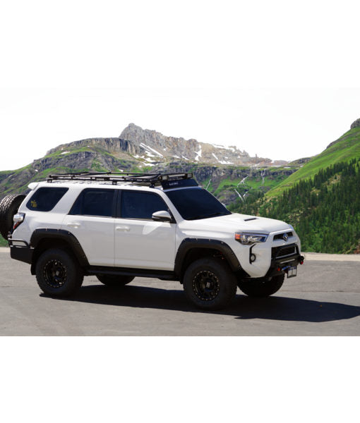 Load image into Gallery viewer, Toyota 4Runner 5th Gen baja off road offroad roof rack gobiracks gobirack gobi stealth ranger light bar multi light setup wind deflector