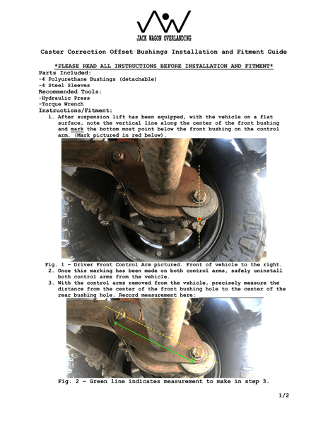 Load image into Gallery viewer, JWO caster correction offset bushings instructions installation fitment mercedes g wagon w463 g500 g55 g550 g63 amg camber castor g wagen gelandewagen control arm radius arm bushings