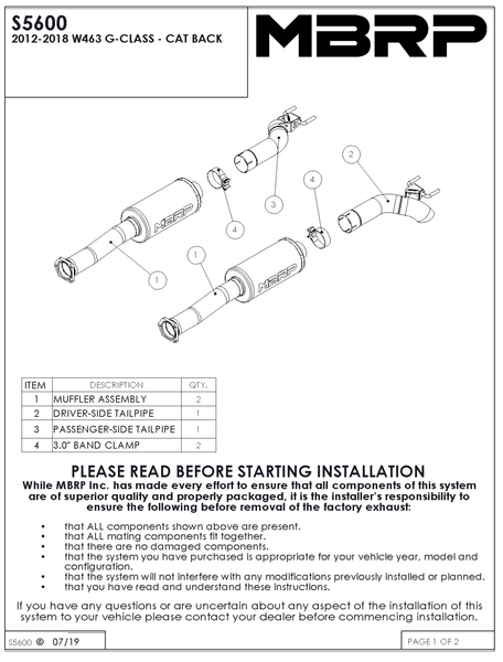 Load image into Gallery viewer, Mercedes G Wagon Exhaust High Clearance MBRP 3 inch catback system 463 g63 g55 g550 g500