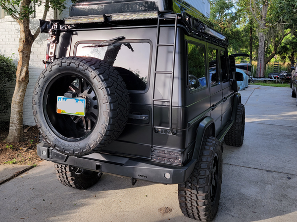 Load image into Gallery viewer, mercedes g wagon rear steel bumper swing out spare mount afn 4x4 usa g clas g wagen w463 463 g500 g55 g550 g63 amg