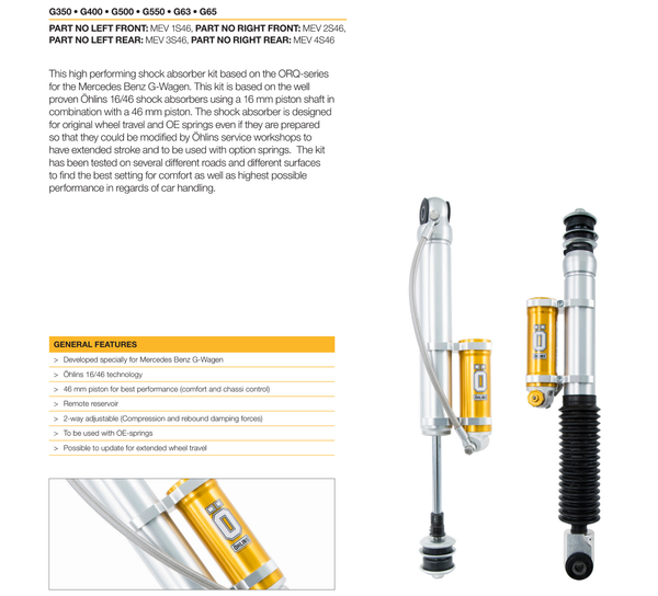 Load image into Gallery viewer, Mercedes G Wagon Ohlins Shocks MEU MS46 G Wagen Gelandewagen