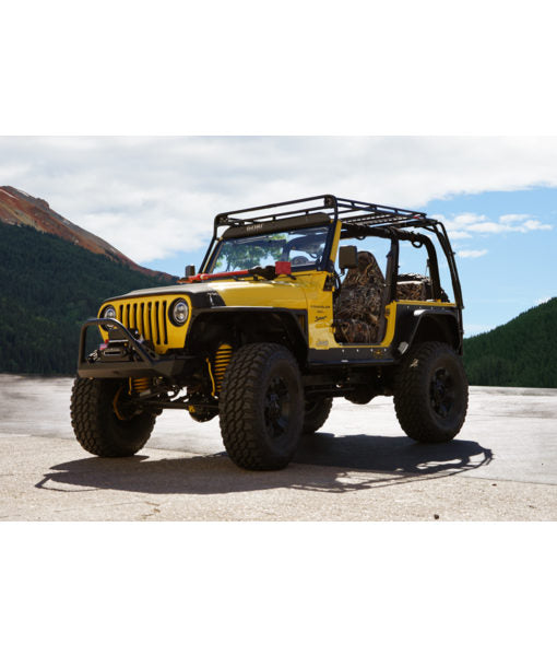 Load image into Gallery viewer, jeep TJ baja off road offroad roof rack gobiracks gobirack gobi stealth ranger light bar multi light setup wind deflector