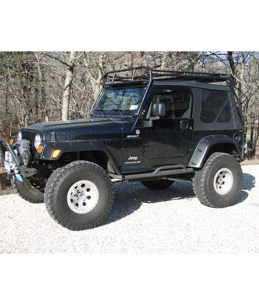 Load image into Gallery viewer, jeep TJ baja off road offroad roof rack gobiracks gobirack gobi stealth ranger light bar multi light setup wind deflector