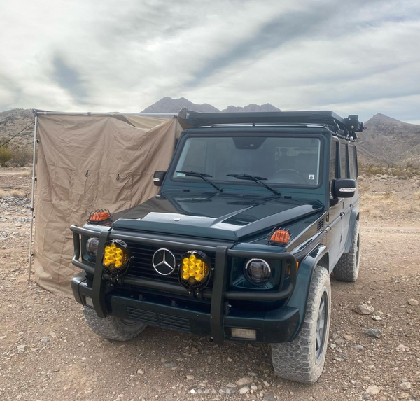 Load image into Gallery viewer, g wagon light bar baja designs lp9 pro amber baj320011 320011 baj320013 320013 brackets mercedes g wagen bull bar brush guard roof rack light bar led lights