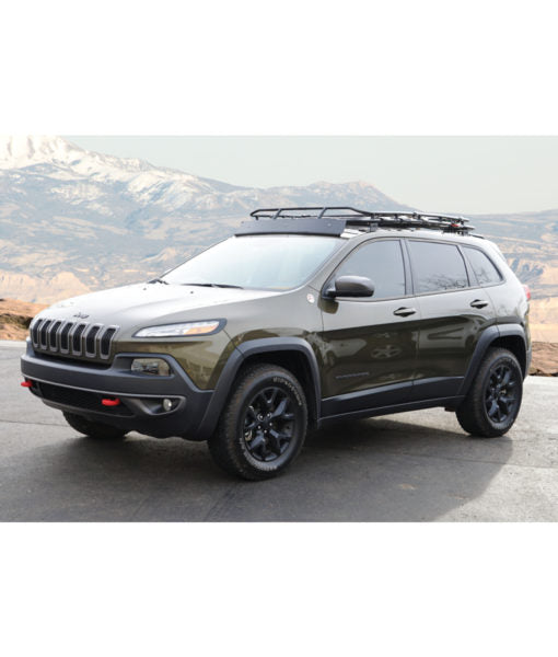 Load image into Gallery viewer, jeep cherokee KL baja off road offroad roof rack gobiracks gobirack gobi stealth ranger light bar multi light setup wind deflector