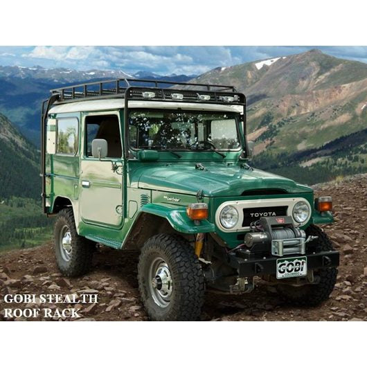 Load image into Gallery viewer, Toyota FJ40 baja off road offroad roof rack gobiracks gobirack gobi stealth ranger light bar multi light setup wind deflector