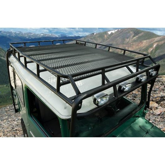 Load image into Gallery viewer, Toyota FJ40 baja off road offroad roof rack gobiracks gobirack gobi stealth ranger light bar multi light setup wind deflector