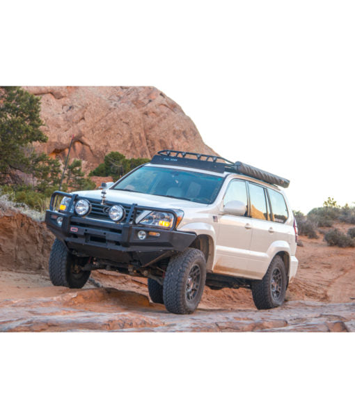 Load image into Gallery viewer, Lexus GX470 baja off road offroad roof rack gobiracks gobirack gobi stealth ranger light bar multi light setup wind deflector