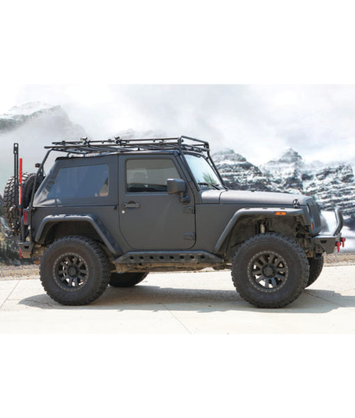 Load image into Gallery viewer, jeep JK 2 Door baja off road offroad roof rack gobiracks gobirack gobi stealth ranger light bar multi light setup wind deflector