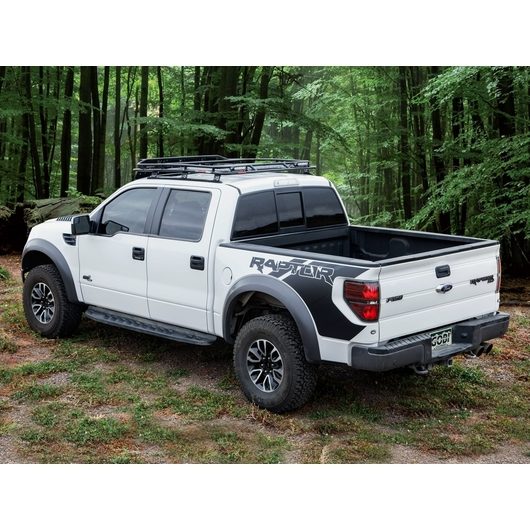Load image into Gallery viewer, ford f150 f250 f350 raptor baja off road offroad roof rack gobiracks gobirack gobi stealth ranger light bar multi light setup wind deflector