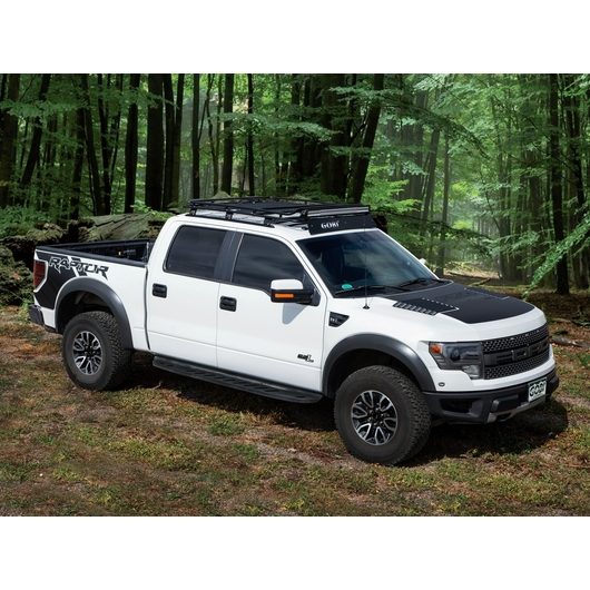 Load image into Gallery viewer, ford f150 f250 f350 raptor baja off road offroad roof rack gobiracks gobirack gobi stealth ranger light bar multi light setup wind deflector
