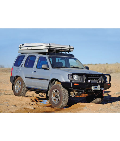 Load image into Gallery viewer, Nissan XTerra baja off road offroad roof rack gobiracks gobirack gobi stealth ranger light bar multi light setup wind deflector