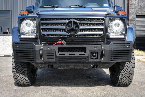 Load image into Gallery viewer, g wagon front steel bumper winch mercedes tow pin bumper g550 g63 amg 4x4 squared g wagen gelandewagen 463 w463
