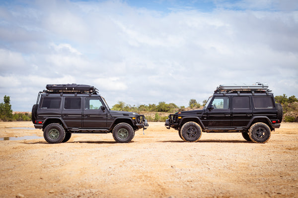 Load image into Gallery viewer, g wagen long travel articulation flex droop 4 inch lift kit 100mm lift Mercedes G Wagon G Wagen Gelandewagen Jack Wagon Overlanding Suspension Mercedes Benz w463 w461 w460 G500 G550 G55 G63 AMG portals down travel
