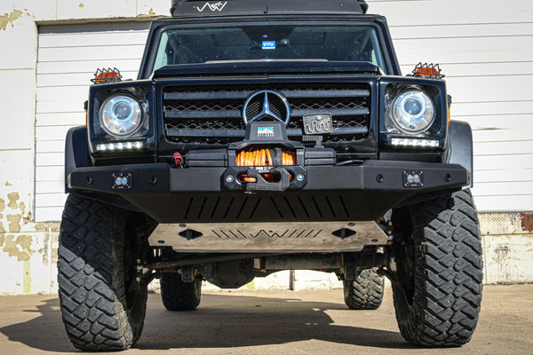 Load image into Gallery viewer, g wagon front bumper steel winch g500 g550 g55 amg mercedes fog lights cooler relocation intercooler g wagen 
