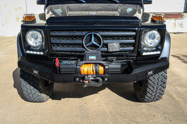 Load image into Gallery viewer, g wagon front bumper steel winch g500 g550 g55 amg mercedes fog lights cooler relocation intercooler g wagen 
