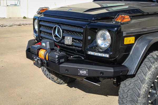 Load image into Gallery viewer, g wagon front bumper steel winch g500 g550 g55 amg mercedes fog lights cooler relocation intercooler g wagen 
