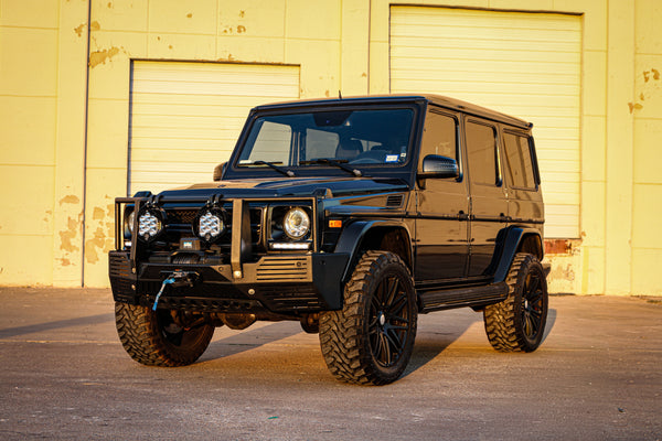 Load image into Gallery viewer, g wagon front steel bumper integrated winch mercedes g550 g63 g65 4x4 squared corner coolers g class gelandewagen
