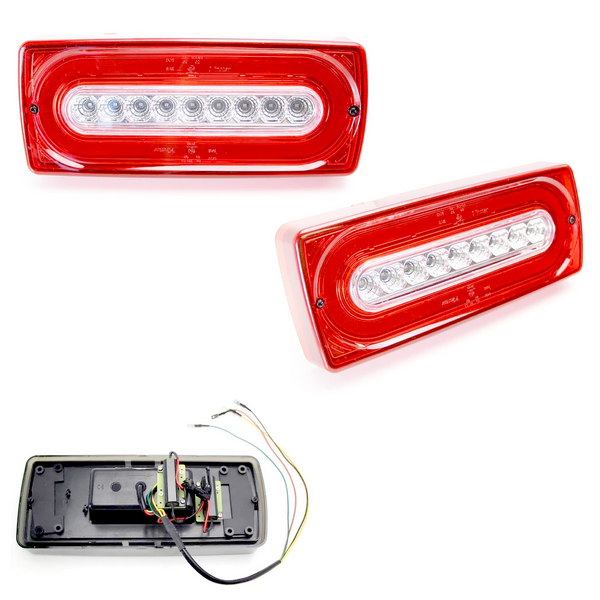 Load image into Gallery viewer, G Wagon Tail Light Rear Turn Signal LED ijdmtoy Laser Style Sequential Blink Red and Clear
