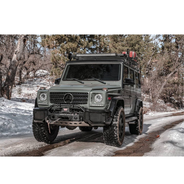 Load image into Gallery viewer, Front Runner Roof Rack LED Light Bar Mounting Brackets Rigid Industries Baja Designs Mercedes Benz G Wagon G550 G63 AMG front position
